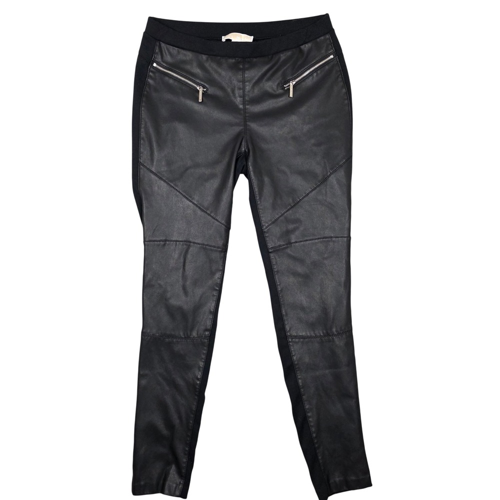 Michael Kors Black Faux Leather Moto Paneled Leggings Pants Womens‎ Size 6